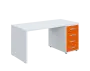 QPL 8 - 16Z4 stůl pracovní, dřevěná podnož, 4-zásuvkový, pravý, deska 36 mm, široký 1600 mm, bílá/pomeranč