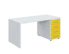 QPL 8 - 16Z4 stůl pracovní, dřevěná podnož, 4-zásuvkový, pravý, deska 36 mm, široký 1600 mm, bílá/žl