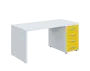QPL 8 - 16Z4 stůl pracovní, dřevěná podnož, 4-zásuvkový, pravý, deska 36 mm, široký 1600 mm, bílá/žlutá odio