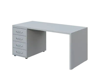 QPL 8 - 16Z4 stůl pracovní, dřevěná podnož, 4-zásuvkový, levý, deska 36 mm, široký 1600 mm, šedá