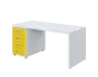 QPL 8 - 16Z4 stůl pracovní, dřevěná podnož, 4-zásuvkový, levý, deska 36 mm, široký 1600 mm, bílá/žlutá odio