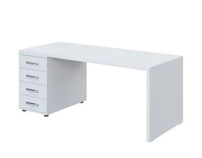 QPL 8 - 18Z4 stůl pracovní, dřevěná podnož, 4-zásuvkový levý, deska 36 mm, široký 1800 mm, bílá