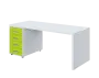 QPL 8 - 18Z4 stůl pracovní, dřevěná podnož, 4-zásuvkový levý, deska 36 mm, široký 1800 mm, bílá/jarní zeleň