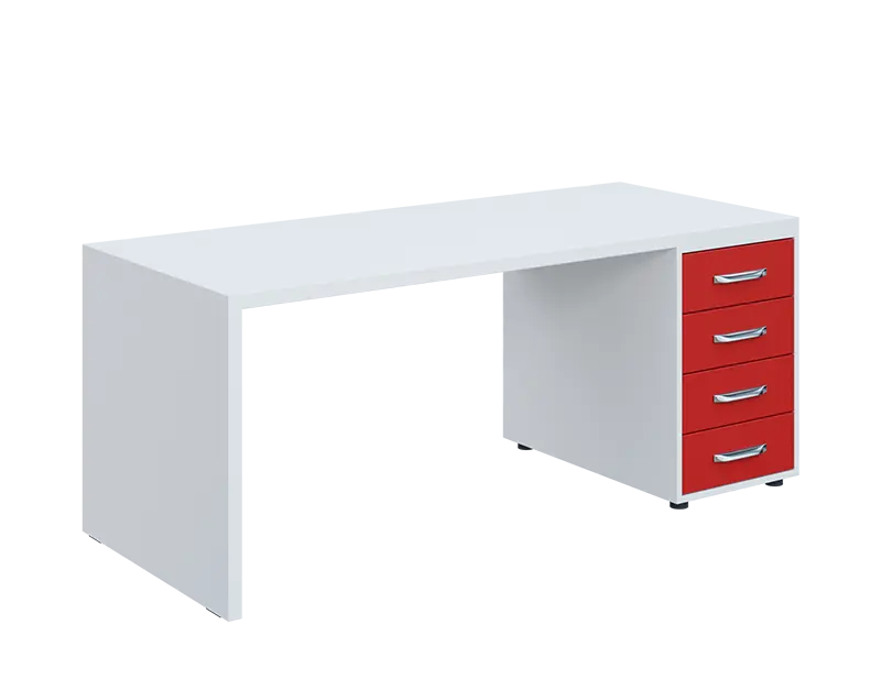 QPL 8 - 18Z4 stůl pracovní, pravý lamino - bílá/červená flamengo