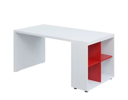 QPL 8 - 16N4 stůl pracovní, pravý lamino - bílá/červená flamengo
