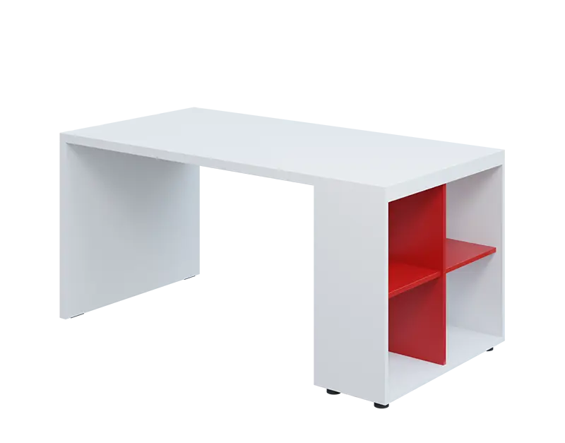 QPL 8 - 16N4 stůl pracovní, pravý lamino - bílá/červená flamengo