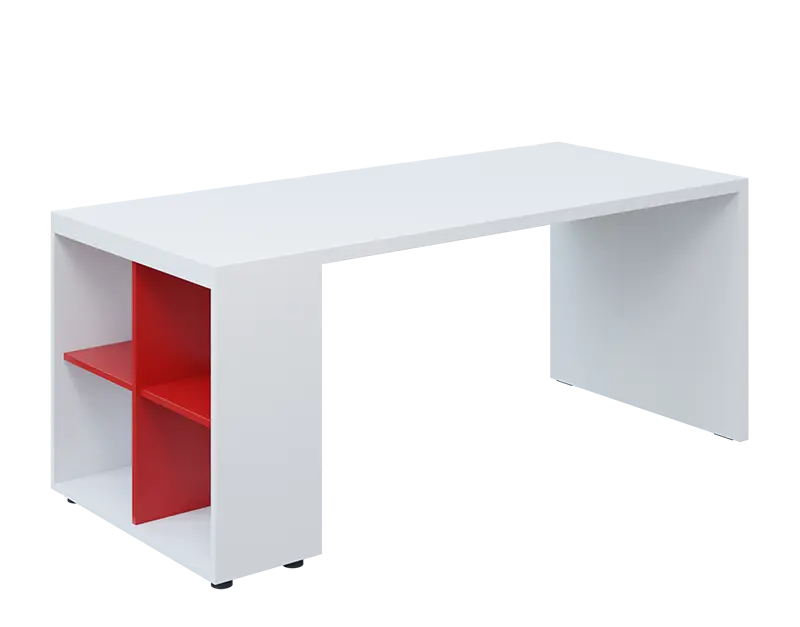 QPL 8 - 18N4 stůl pracovní, levý lamino - bílá/červená flamengo