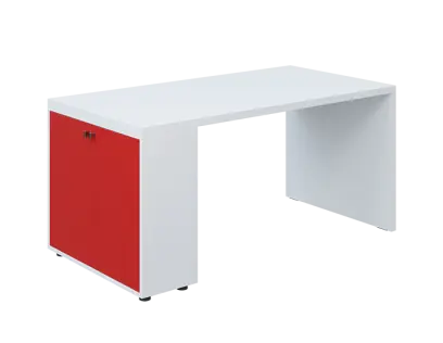 QPL 8 - 16D2 stůl pracovní, levý lamino - bílá/červená flamengo