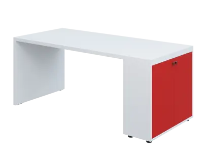 QPL 8 - 18D2 stůl pracovní, pravý lamino - bílá/červená flamengo
