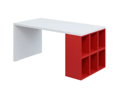 QPL 8 - 16T6 stůl pracovní, pravý lamino - bílá/červená flamengo