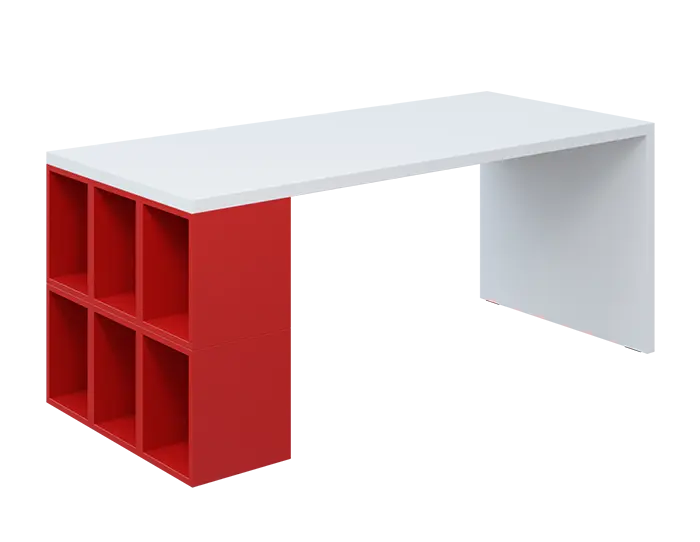 QPL 8 - 18T6 stůl pracovní, levý lamino - bílá/červená flamengo