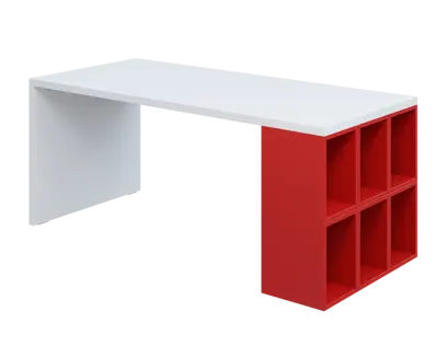 QPL 8 - 18T6 stůl pracovní, pravý lamino - bílá/červená flamengo