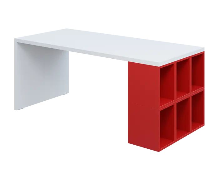 QPL 8 - 18T6 stůl pracovní, pravý lamino - bílá/červená flamengo