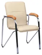 LAURA židle, koženka krémová, područky buk