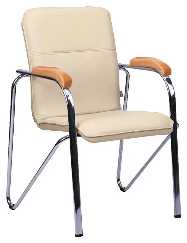 LAURA židle, koženka krémová, područky buk