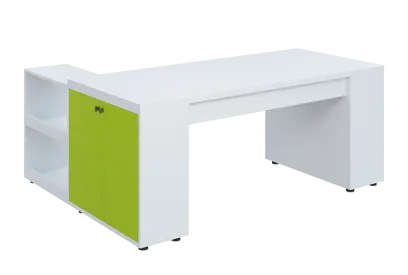 QRL 8 - 183 stůl pracovní, pravý lamino - bílá/jarní zeleň