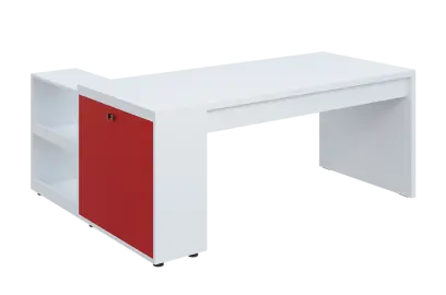 QRL 8 - 183 stůl pracovní, pravý lamino - bílá/červená flamengo