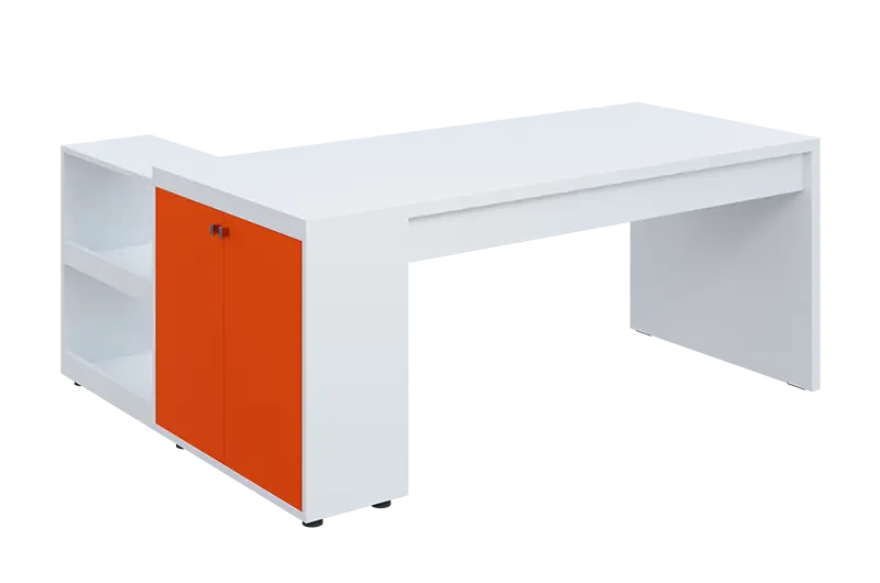 QRL 8 - 183 stůl pracovní, pravý lamino - bílá/pomeranč