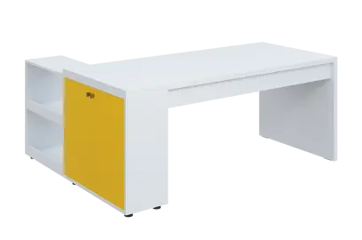QRL 8 - 183 stůl pracovní, pravý lamino - bílá/žlutá odio
