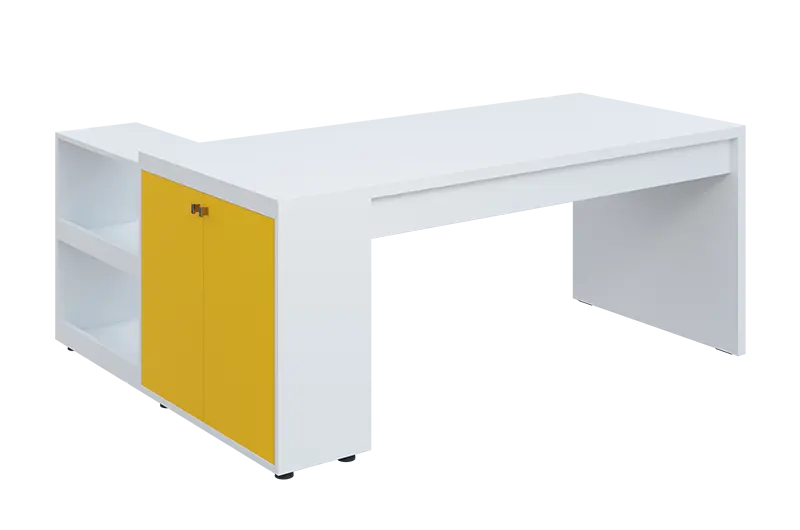 QRL 8 - 183 stůl pracovní, pravý lamino - bílá/žlutá odio