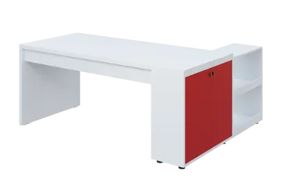 QRL 8 - 183 stůl pracovní, levý lamino - bílá/červená flamengo