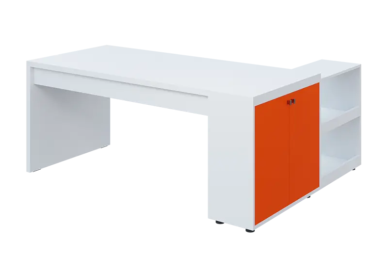 QRL 8 - 183 stůl pracovní, levý lamino - bílá/pomeranč