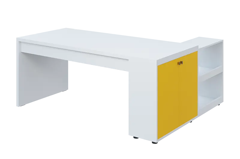 QRL 8 - 183 stůl pracovní, levý lamino - bílá/žlutá odio