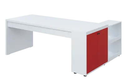 QRL 8 - 203 stůl pracovní, levý lamino - bílá/červená flamengo