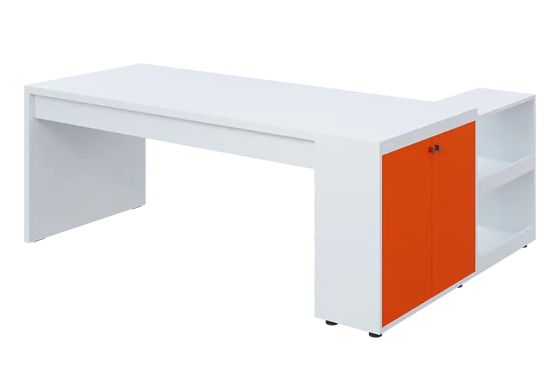 QRL 8 - 203 stůl pracovní, levý lamino - bílá/pomeranč