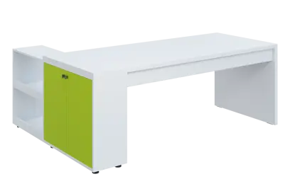 QRL 8 - 203 stůl pracovní, pravý lamino - bílá/jarní zeleň