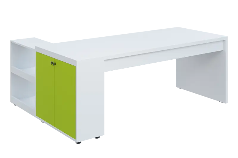 QRL 8 - 203 stůl pracovní, pravý lamino - bílá/jarní zeleň