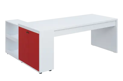 QRL 8 - 203 stůl pracovní, pravý lamino - bílá/červená flamengo