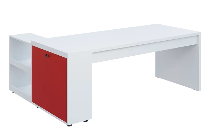 QRL 8 - 203 stůl pracovní, pravý lamino - bílá/červená flamengo