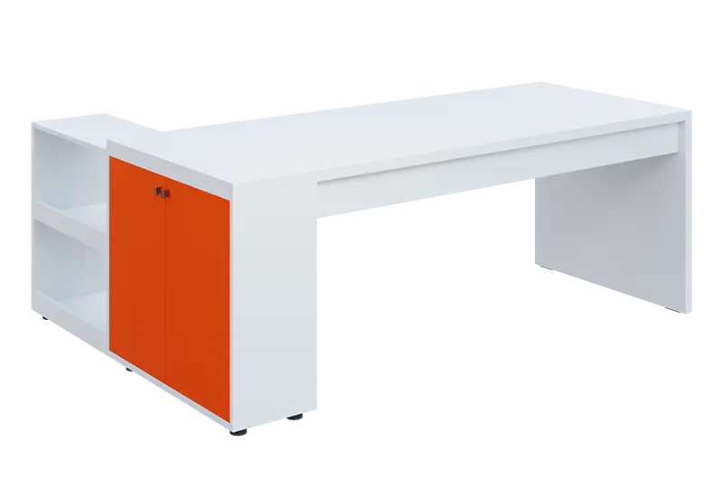 QRL 8 - 203 stůl pracovní, pravý lamino - bílá/pomeranč