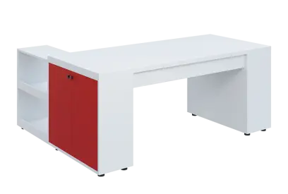 QRLT 8 - 183 stůl pracovní, pravý lamino - bílá/červená flamengo