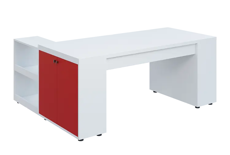 QRLT 8 - 183 stůl pracovní, pravý lamino - bílá/červená flamengo