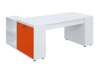 QRLT 8 - 183 stůl pracovní, pravý lamino - bílá/pomeranč