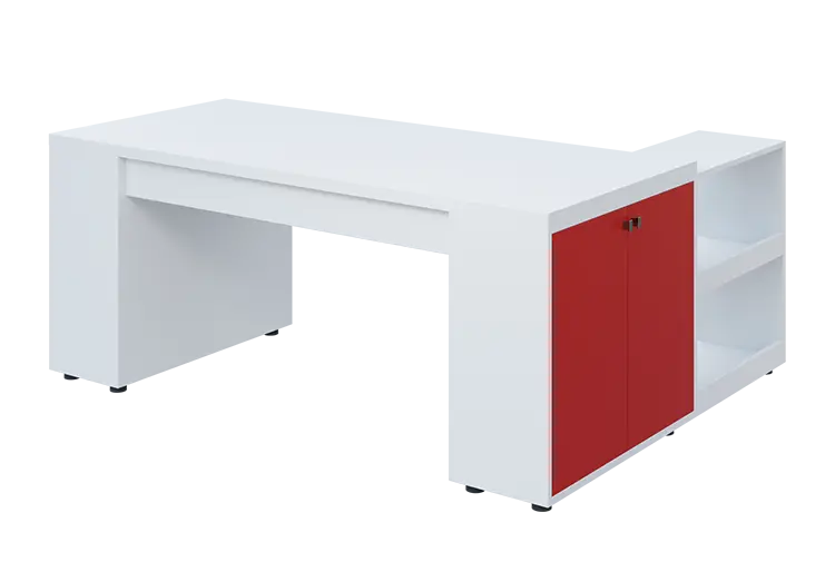 QRLT 8 - 183 stůl pracovní, levý lamino - bílá/červená flamengo