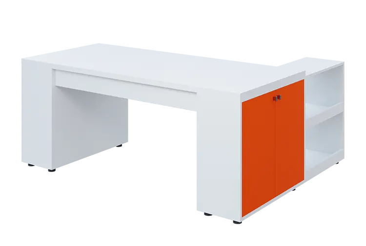 QRLT 8 - 183 stůl pracovní, levý lamino - bílá/pomeranč