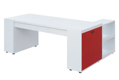 QRLT 8 - 203 stůl pracovní, levý lamino - bílá/červená flamengo
