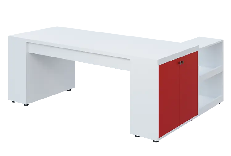 QRLT 8 - 203 stůl pracovní, levý lamino - bílá/červená flamengo