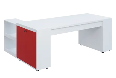QRLT 8 - 203 stůl pracovní, pravý lamino - bílá/červená flamengo