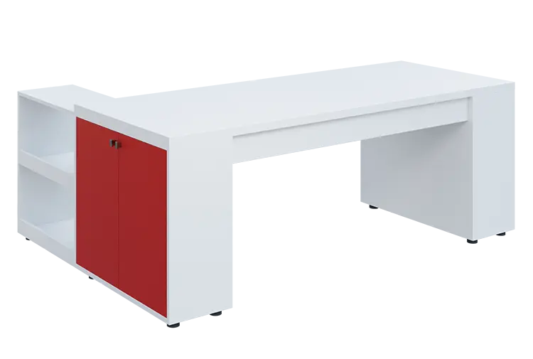QRLT 8 - 203 stůl pracovní, pravý lamino - bílá/červená flamengo