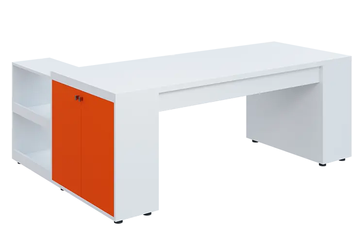 QRLT 8 - 203 stůl pracovní, pravý lamino - bílá/pomeranč