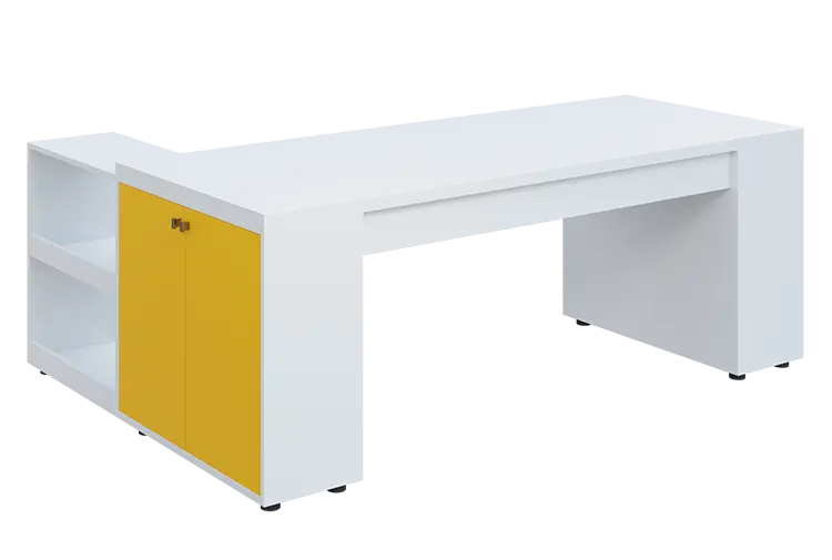 QRLT 8 - 203 stůl pracovní, pravý lamino - bílá/žlutá odio