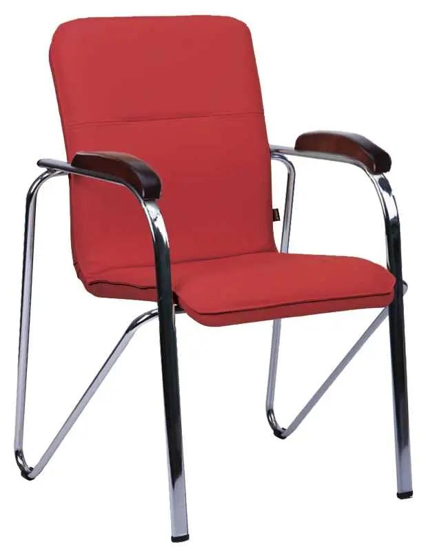 LAURA židle, koženka červená, područky ořech