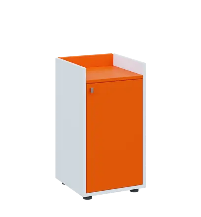 QN 2 - 4D skříň 1-dvéřová, nízká, pravá lamino - bílá/pomeranč