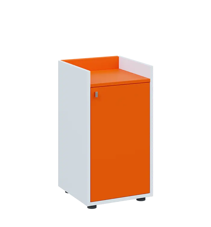 QN 2 - 4D skříň 1-dvéřová, nízká, pravá lamino - bílá/pomeranč