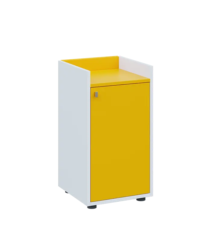 QN 2 - 4D skříň 1-dvéřová, nízká, pravá lamino - bílá/žlutá odio