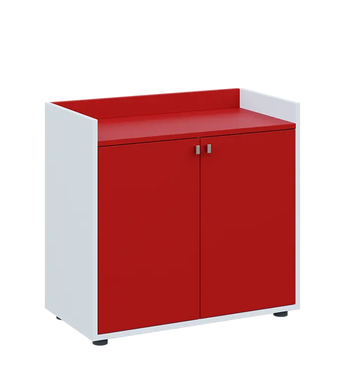 QN 2 - 8D skříň 2-dvéřová, nízká lamino - bílá/červená flamengo